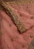 Peach Colored Embroidered Lace Boader Net Dupatta