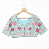 Floral Printed Sequins Blouse In Blue