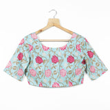 Floral Printed Sequins Blouse In Blue