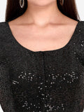 Womens Sequences Work Black Net Stiched Blouse With Round Neck