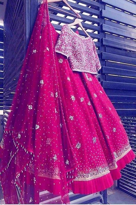 Buy Online Pink Net Embroidered Lehenga Choli : 79435 - New Arrivals