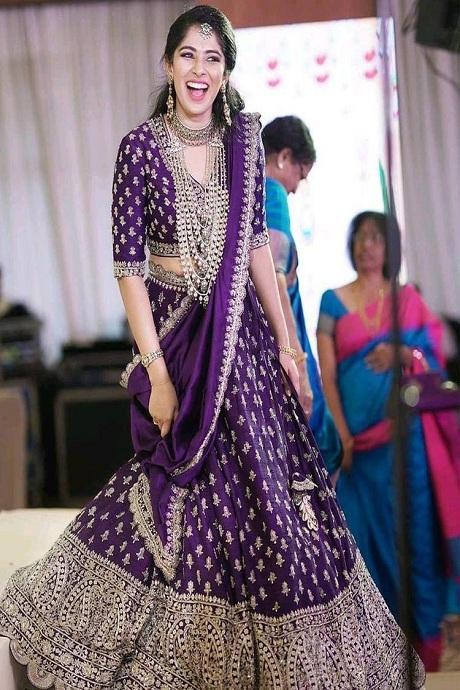 Refreshing Purple Georgette Base Designer Lehenga Choli For Girls – Kaleendi