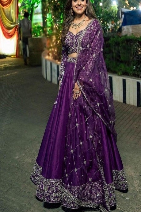 Purple Colored Chinon Fabric Designer Lehenga Choli