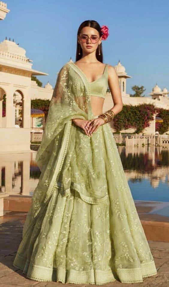 Semi-Stitched Neon Embroidery Pure Silk Sabyasachi Party Wear Lehenga with  Blouse at Rs 2599 in Surat