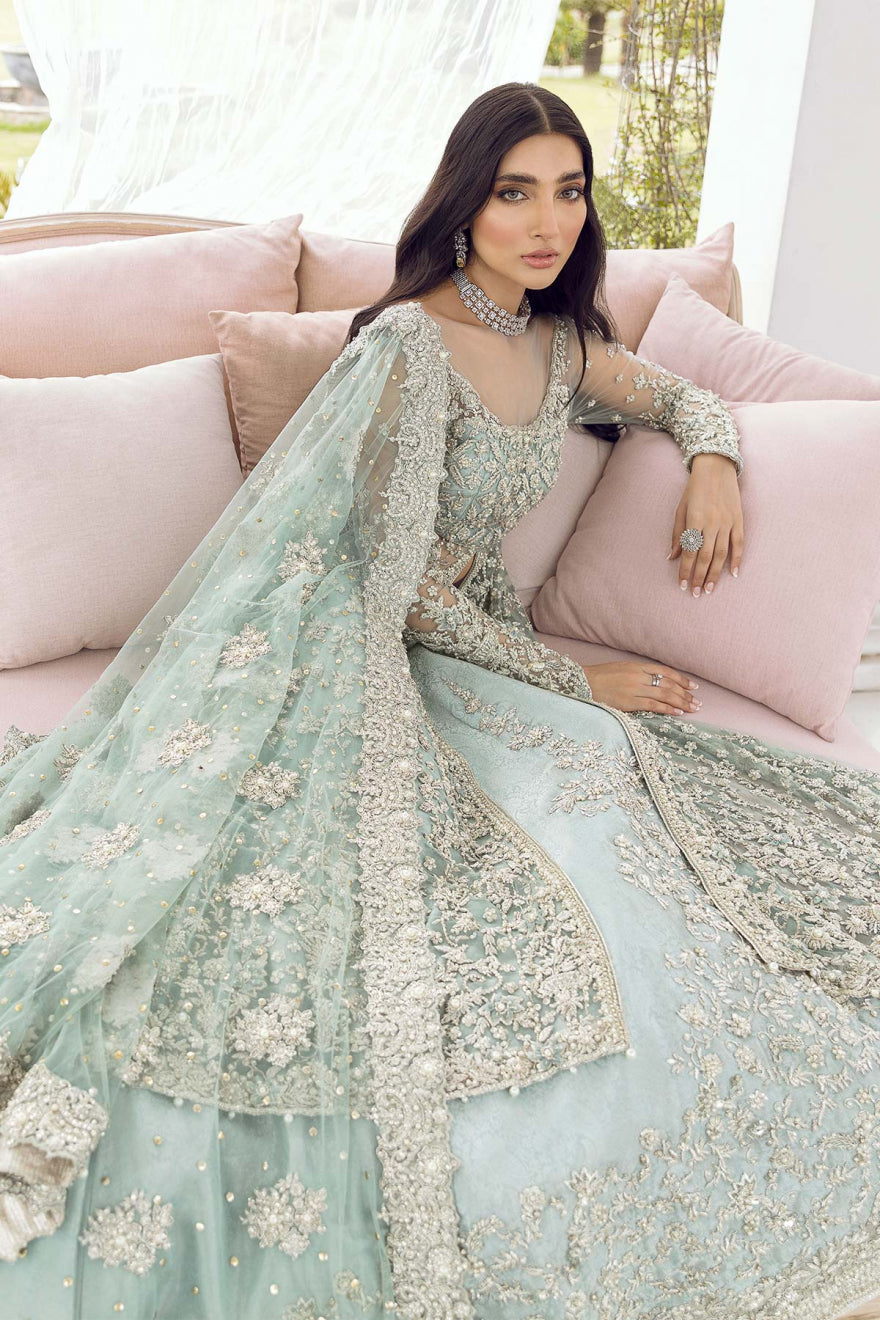 Pakistani Wedding Dress - Fawn Floor Length Pishwas - Lehenga