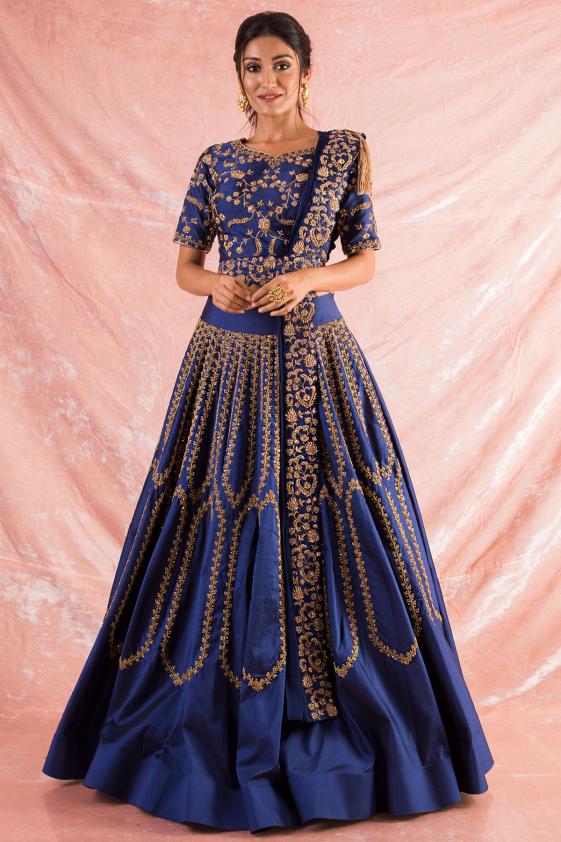 INDIAN WOMEN DESIGNER BANARSI SILK LEHENGA CHOLI PARTY WEDDING STYLE PARTY  FESTIVE COCKTAIL WEAR 3409 - Balaji Emporium