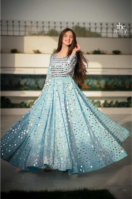 New launched sky blue color designer gown buy now  Joshindia