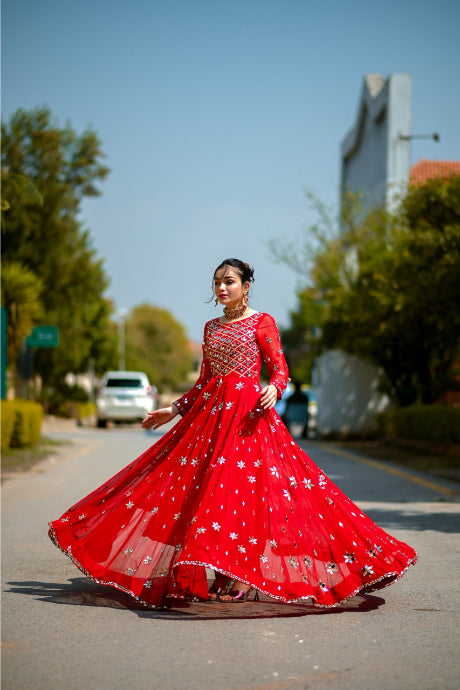 Buy Elegant Red Georgette Self Design Gown with Dupatta Set For Women  Online In India At Discounted Prices