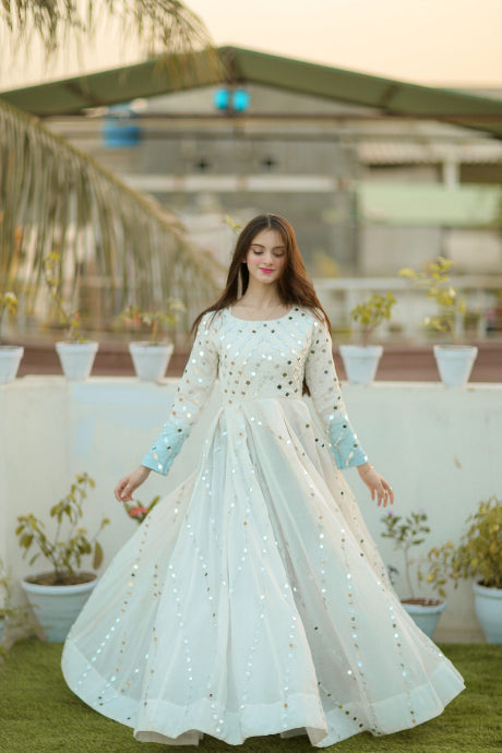 Buy Sky Blue Embroidered Net Gown For Women Online - Frontierraas