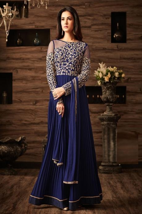 Party Wear Blue Colour Latest Gown Images with Price