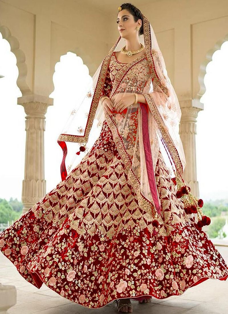Maroon & Cream Pure Georgette & Velvet Party Wear Lehenga Product Code :  FL107-EDB Shop Now :… | Bridal dress design, Designer lehenga choli, Indian  bridal lehenga