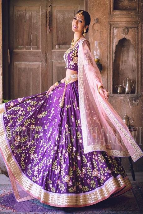 Purple Satin Silk Handloom Banarasi Lehenga - Sacred Weaves