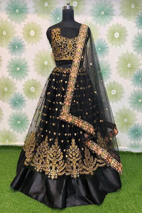 Buy Beautiful Black Sequins Georgette Reception Wear Lehenga Choli -Zeel  Clothing