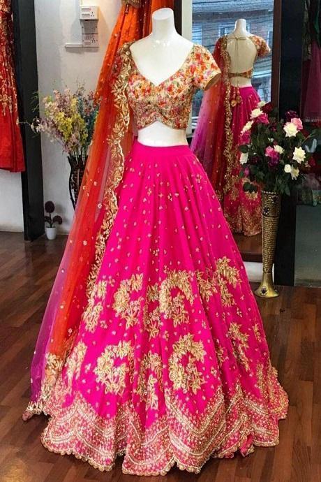 Embroidered Green,Golden and Pink Wedding Wear Lehenga Choli, Lehenga,Choli  And Dupatta, 18 To 40 Years at Rs 1300 in Surat