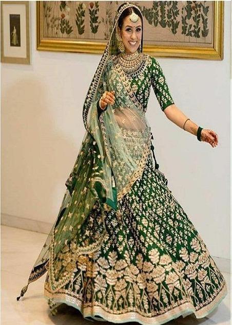 Real Brides in different Hues of Green for their Bridal Lehenga look so  impressive! | Green lehenga, Indian wedding dress, Green bridal lehenga