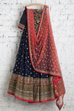 Alluring Navy Blue Colored Soft Net N Silk Lehenga Choli TDS2973