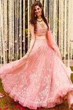 Mono Net Pink Semi Stitched Lehenga Choli TDS4654