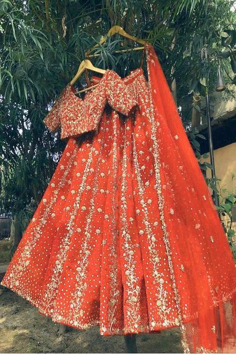 Orange Silk Woven Bridal Lehenga Choli With Dupatta 2359LG05