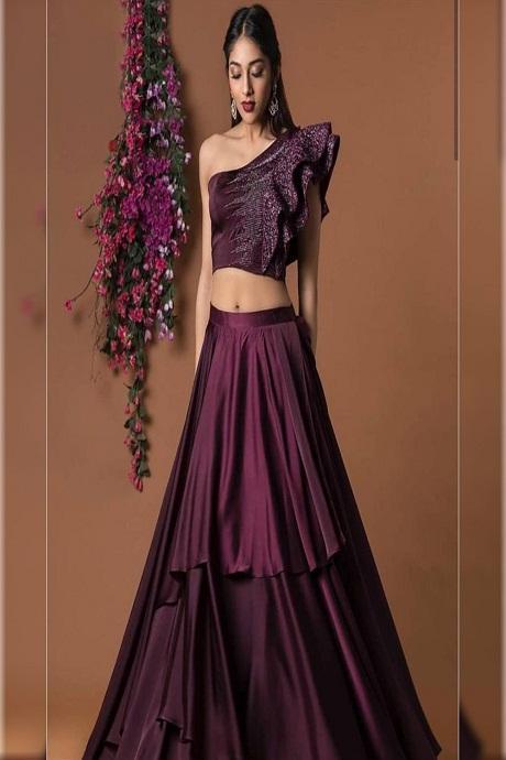 Coffee Party Lehenga Choli in Embroidered Silk - LC5195