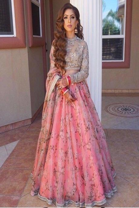 Light Pink Satin Organza Lehenga Set - MASUMI MEWAWALLA - 3967117