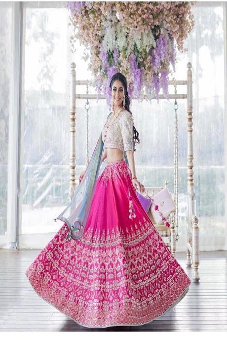 Designer Pink Color Art Silk Kids Wear Lehenga Choli For Girls