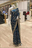 Designer One piece Navy Blue Color Heavy Work Saree