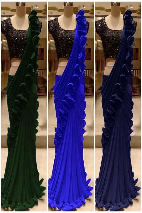 Party Wear Groovy Frey Colored Designer Ruffle Saree onlineshopping store  in India - RJ Fashion