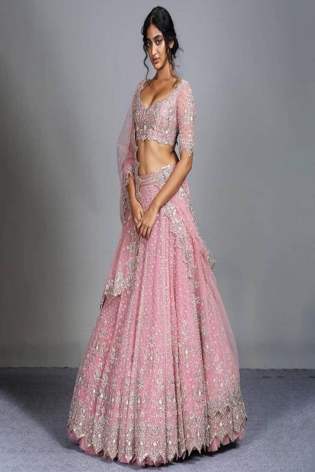Buy Gorgeous Pink Embroidery Net Party Wear Lehenga Choli From Zeel Clothing