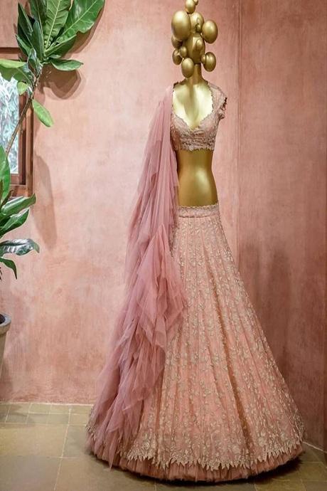Buy Pink Colored Embroidered Art Silk Lehenga Choli - lovelyweddingmall.com