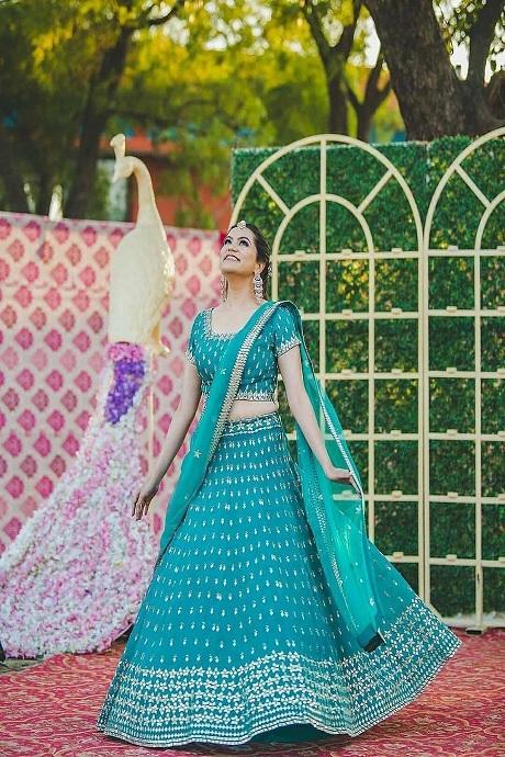 Net Embroidered Lehenga Choli In Sky Blue Color