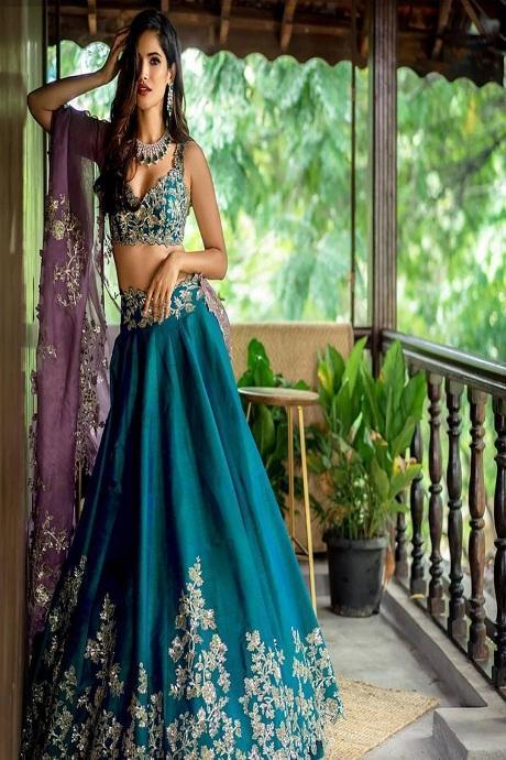 Beautiful Blue color Mirror Embroidery work Lehenga choli for Wedding  Function | Saffron Shoppe