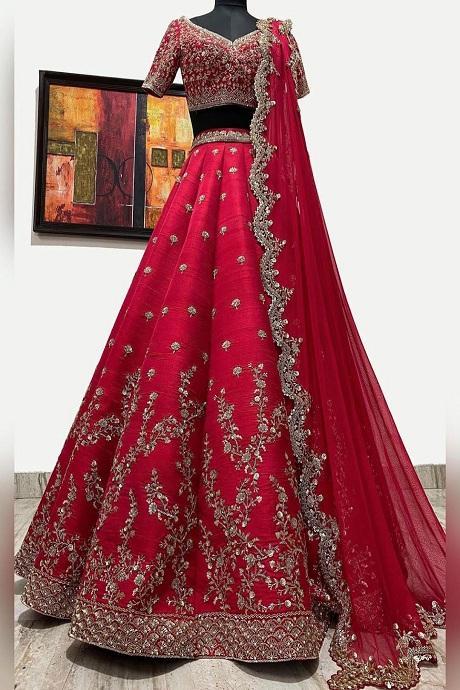 Net Embroidery Lehenga Choli In Red Colour - LD5680015