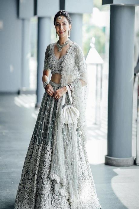 Designer, Engagement, Reception, Wedding Black and Grey color Art Silk  fabric Lehenga : 1884943