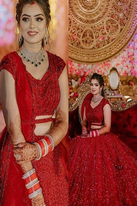 Mbellish by Sejal - As beautiful as the hibiscus .... keeping the makeup  absolutely natural to go with her Deep Maroon Lehenga and contemporary  bridal jewellery for morning Anandkaraj. Mua @onlyshruts Team @