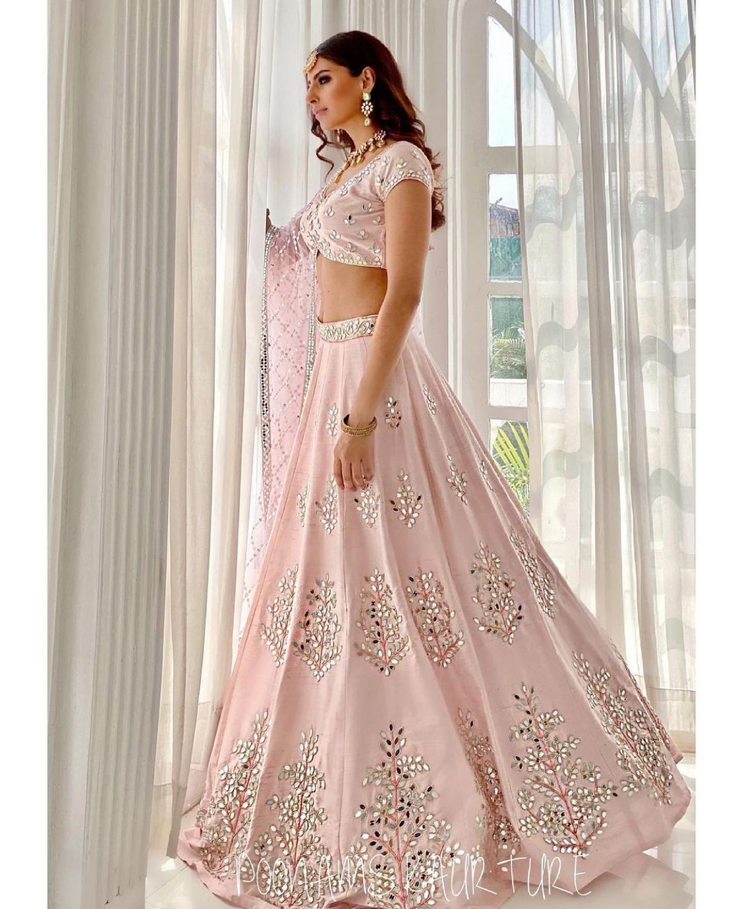 JAM NET SEQUINS, EMBROIDERY & THREAD-WORK PARTY-WEAR STYLISH LEHENGA CHOLI  @Indian Couture