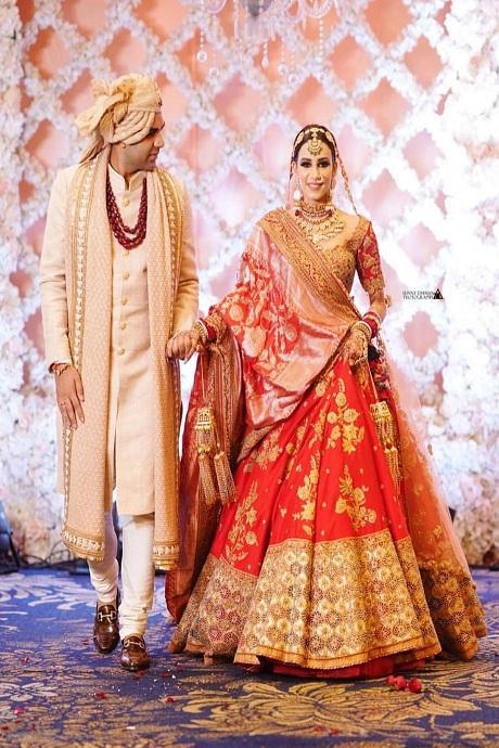 The Bride Wore A Beautiful Red-Coloured Lehenga At Her D-day, Paired It  With A Customised 'Dupatta'