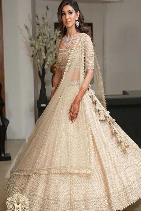 Embroidered Silk Party Lehenga Choli in White - LC5472