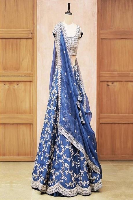 Sky Blue Color Designer Party Wear Lehenga Blouse For Bride –  TheDesignerSaree