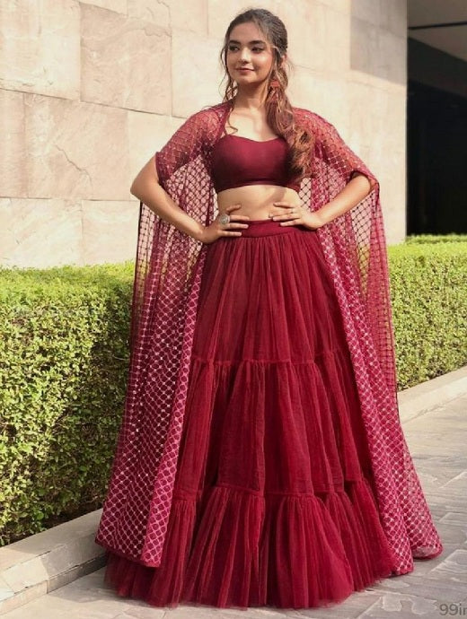 Shaded Coral and red party wear chaniya choli – Panache Haute Couture