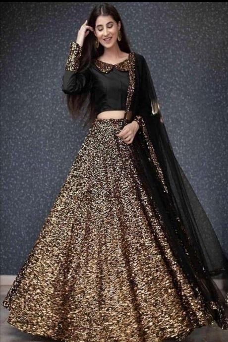 Buy Black Modal Satin Embroidery Cutdana V Neck Lehenga Saree With Blouse  For Women by MEHAK SHARMA Online at Aza Fashions.