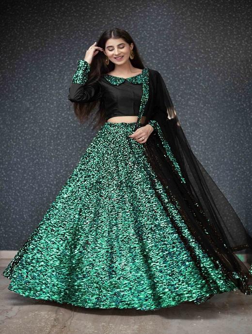 Green color Georgette with sequence and thread embroidery lehenga chol –  ajmera-retail