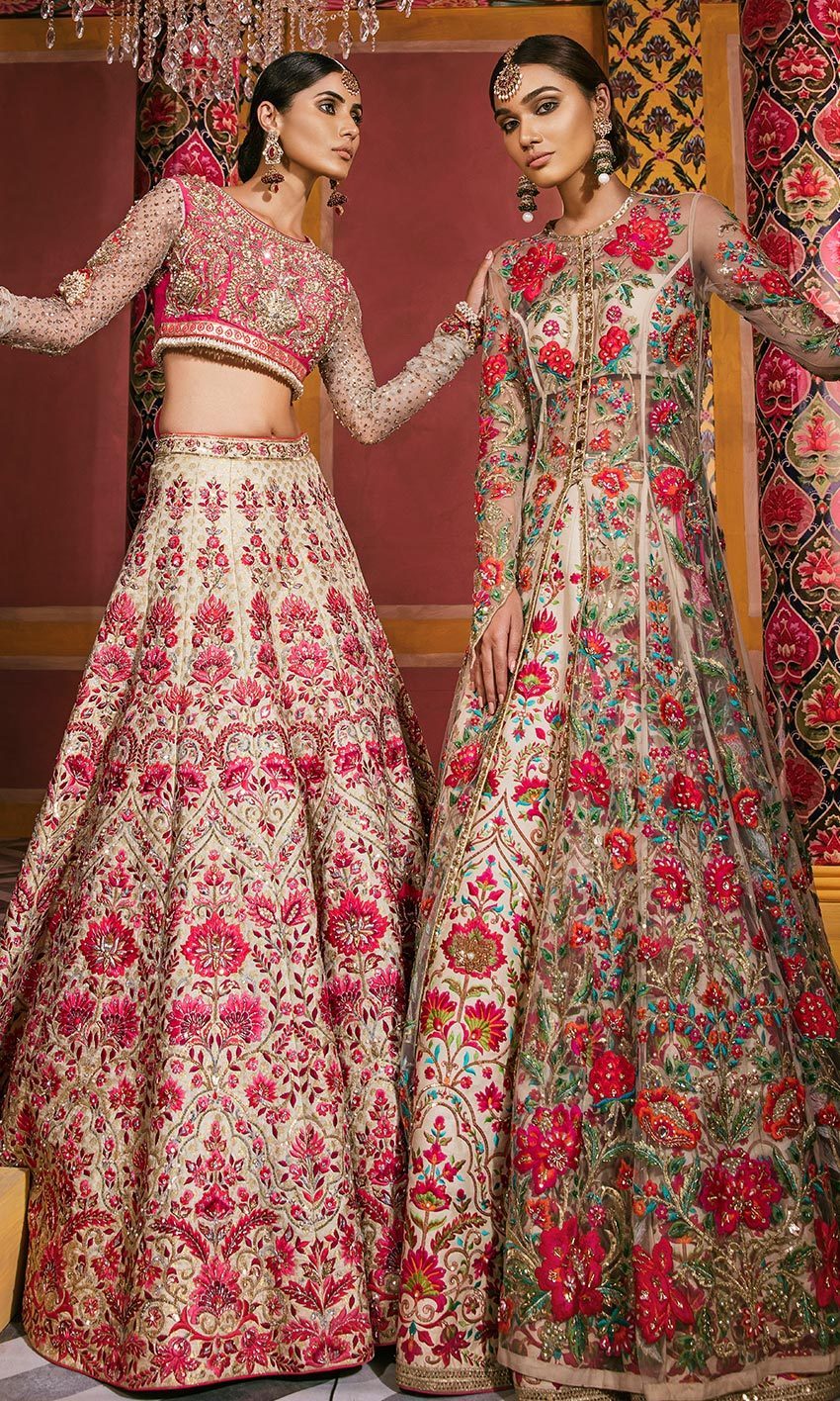 Gown : Peach santoon embroidered party wear lehenga gown