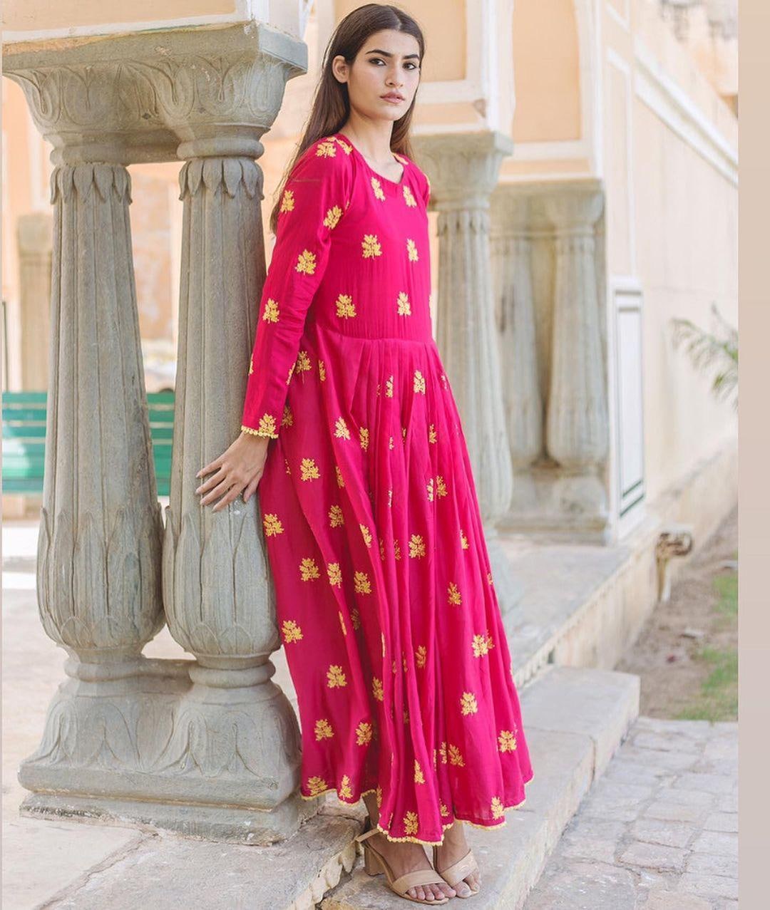 Gajri Pink Casual Wear Sequence Embroidered Georgette Dress Material