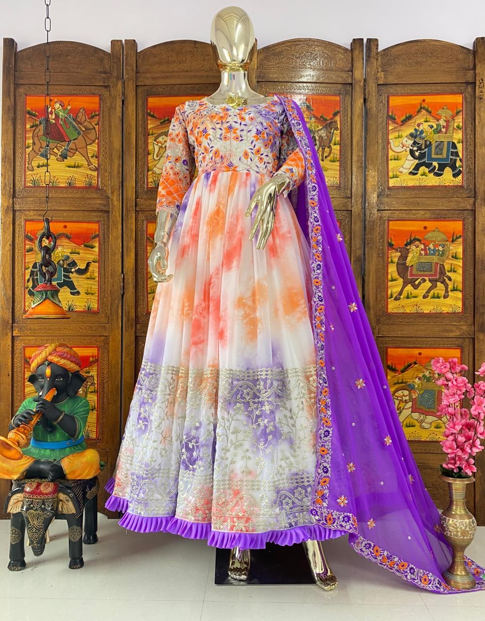 Shop Latest Maxi Dress | Cyan Handwork Floral Print Gown | VastraAnanta
