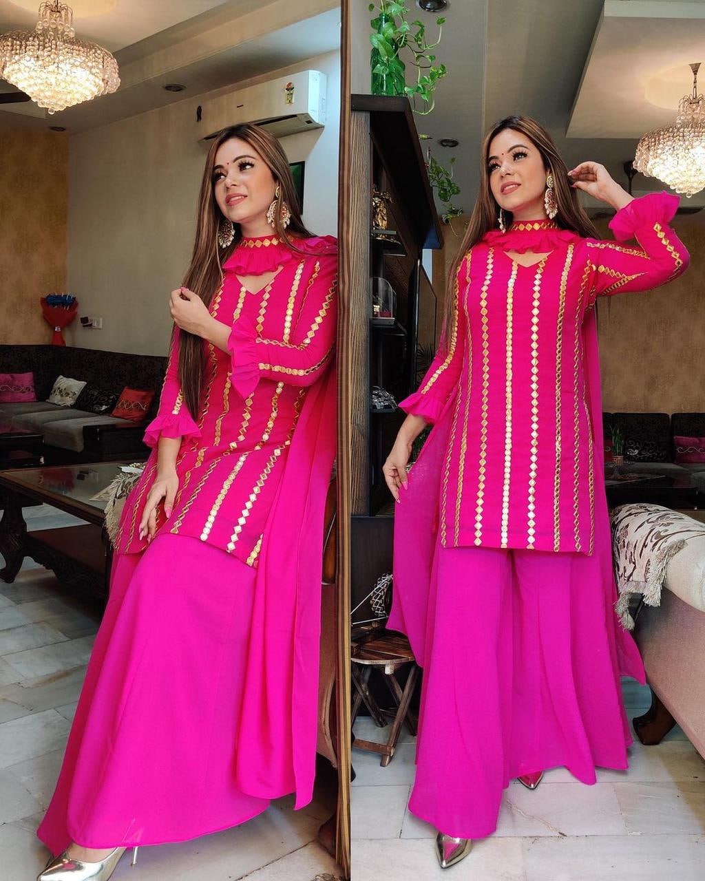 Half Sleeves Papsara Rani Pink Chanderi Silk Women Gown at Rs 849 in New  Delhi