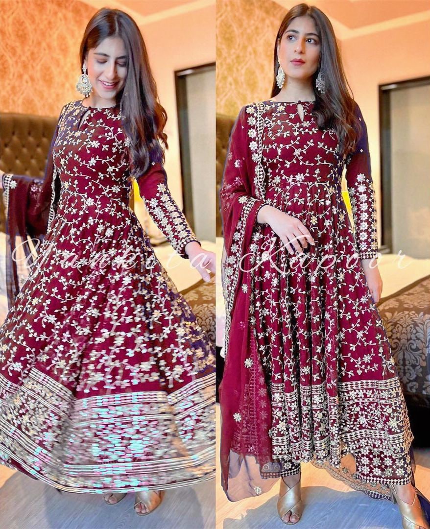 Red Heavy Net Sequence Work Ramzan Eid Wear Dress