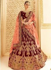 Multi Colored Soft Net Wedding lehenga blouse ka design