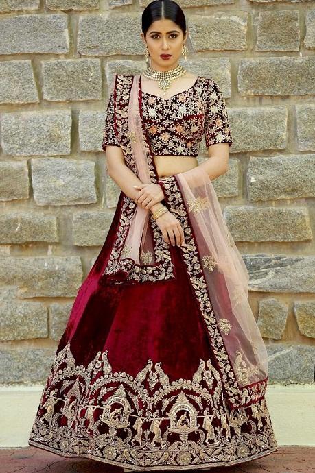 Gorgeous maroon velvet lehenga for wedding. See more on wedmegood.com  #wedmegood #indianweddin… | Indian bridal outfits, Indian wedding outfits,  Red wedding dresses