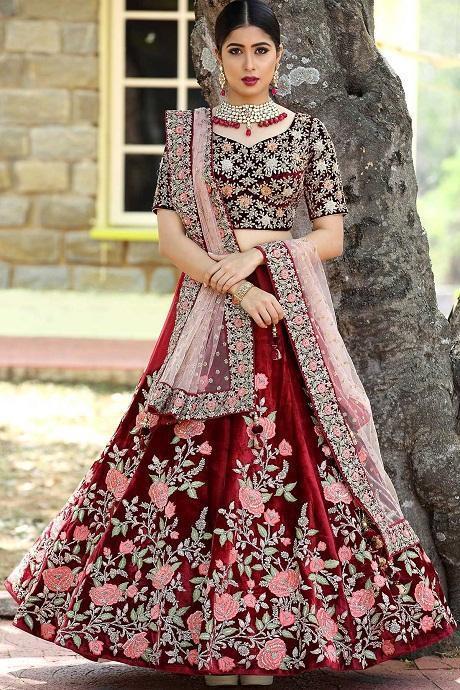 Exa Bridal Wear Maroon Velvet Lehenga Choli at Rs 1399 in Surat | ID:  22758525873