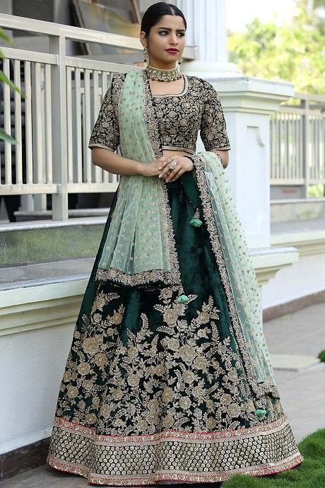 Shop Lime Green Mirror Work Lehenga with Dupatta Online in USA – Pure  Elegance